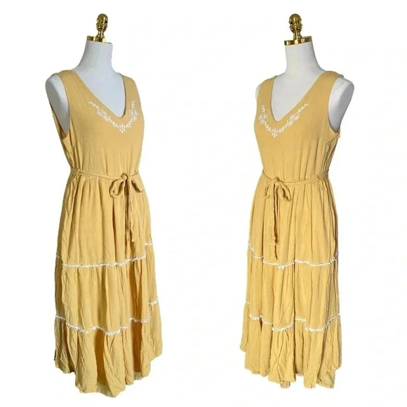 JOIE | Revolve Goldenrod Yellow Embroidered Tiered Boho
Maxi Dress Size 12 - Picture 3 of 14